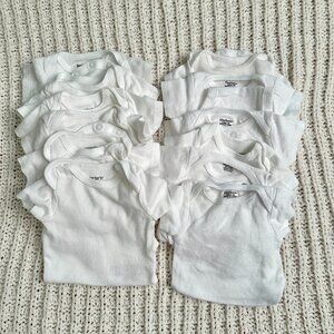 12 Newborn Baby Girl or Boy White Short Sleeve Onesies / Bodysuits Bundle
